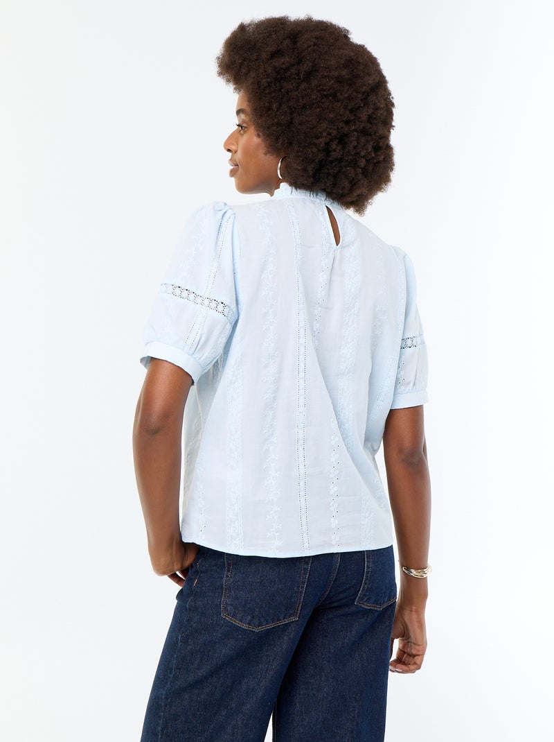 Blusa de mangas cortas con bordados Azul - Kiabi