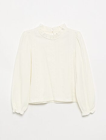 Blusa de mangas largas con cuello con volantes