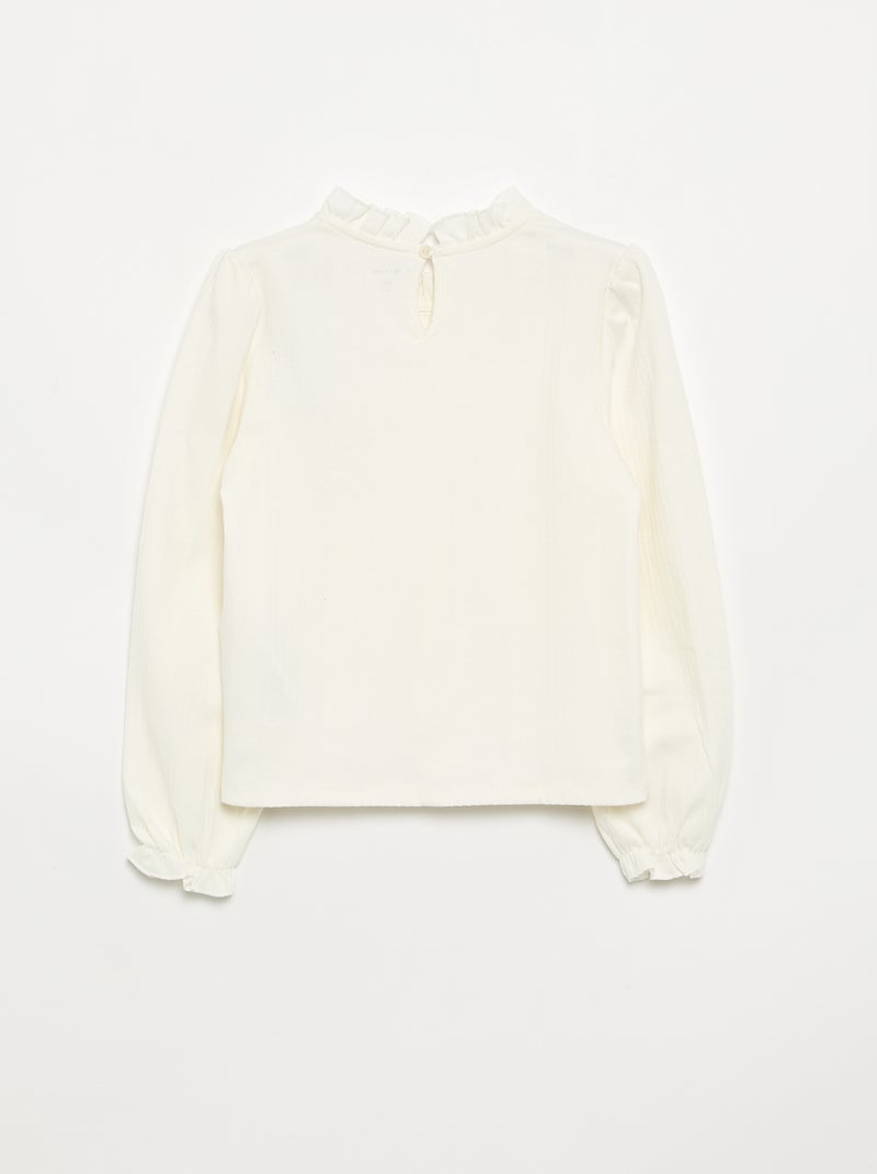 Blusa de mangas largas con cuello con volantes Beige - Kiabi