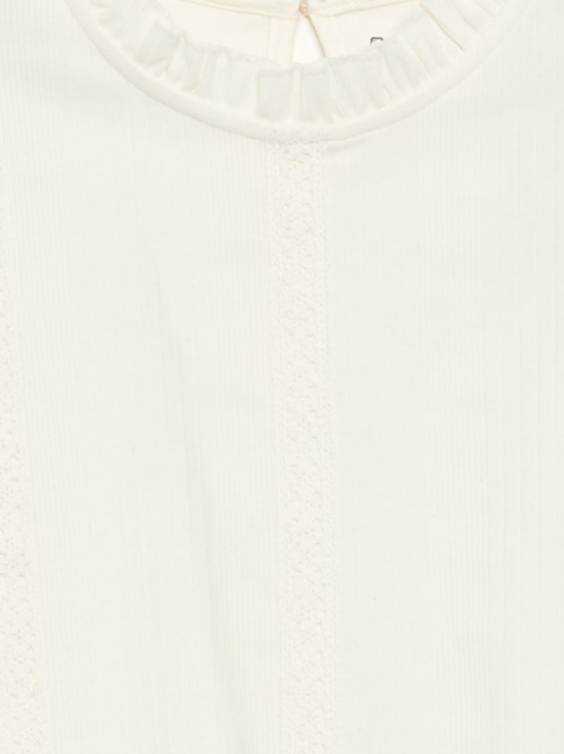 Blusa de mangas largas con cuello con volantes Beige - Kiabi