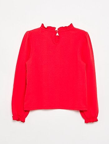 Blusa de mangas largas con cuello con volantes