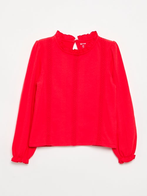 Blusa de mangas largas con cuello con volantes - Kiabi Blusa de mangas largas con cuello con volantes - Kiabi