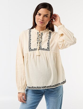 Blusa de maternidad bordada de gasa de algodón