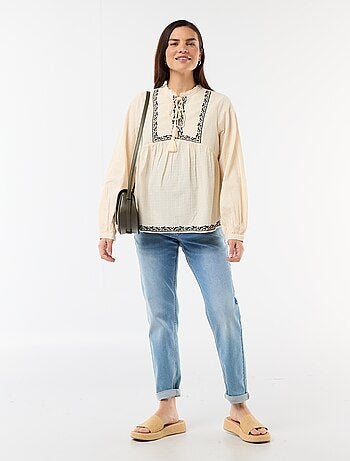 Blusa de maternidad bordada de gasa de algodón