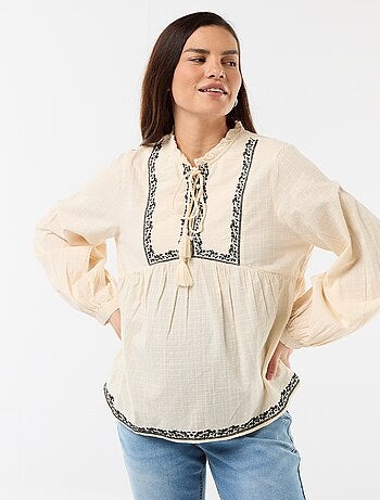 Blusa de maternidad bordada de gasa de algodón