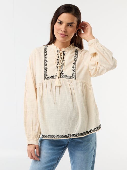 Blusa de maternidad bordada de gasa de algodón - Kiabi