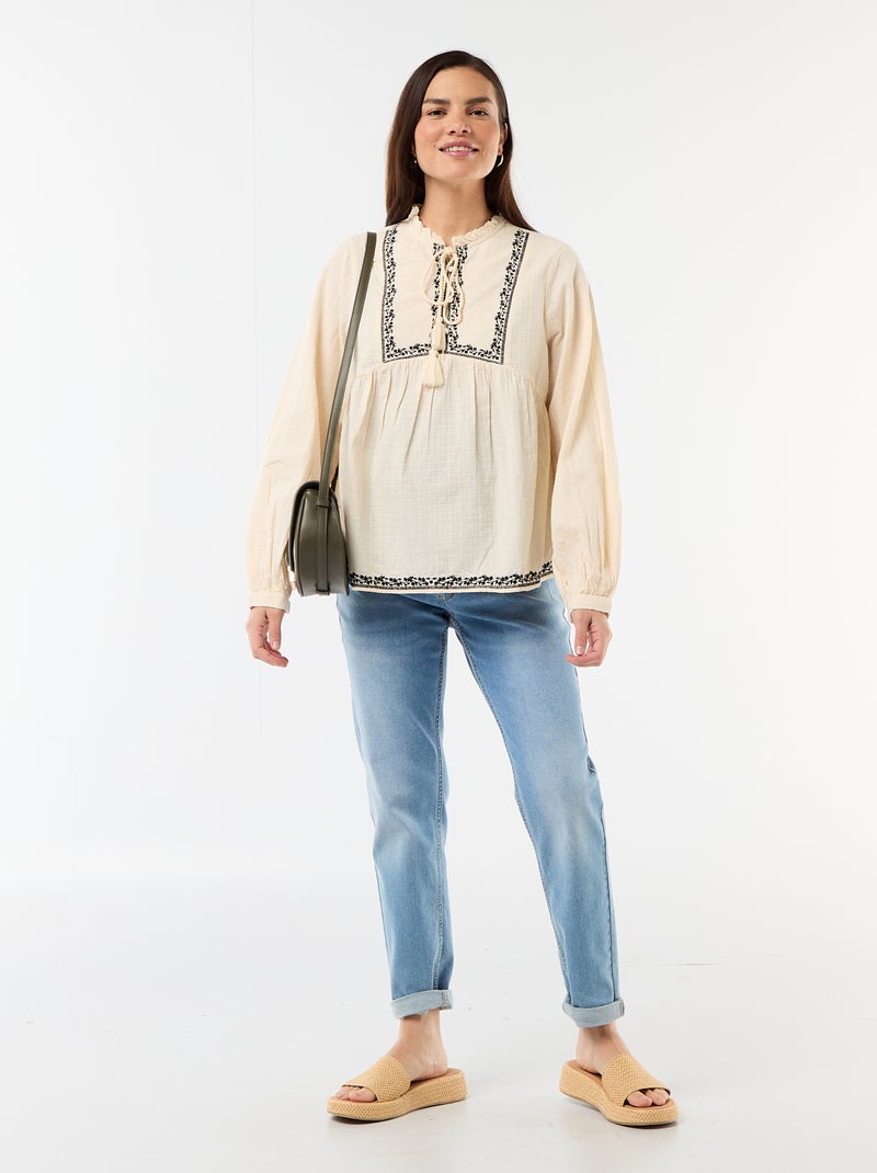 Blusa de maternidad bordada de gasa de algodón Blanco - Kiabi