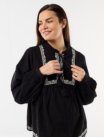 Blusa de maternidad bordada de gasa de algodón