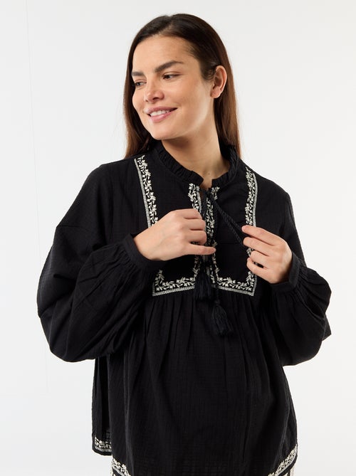 Blusa de maternidad bordada de gasa de algodón - Kiabi