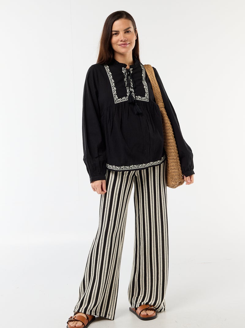 Blusa de maternidad bordada de gasa de algodón Negro - Kiabi