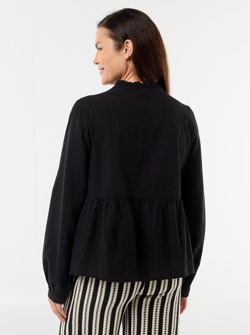 Blusa de maternidad bordada de gasa de algodón Negro - Kiabi