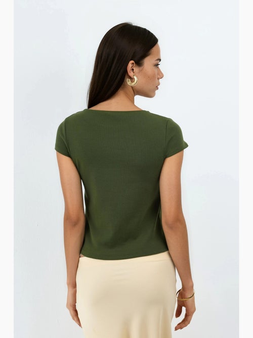 Blusa de mezcla de algodón con cuello redondo y manga corta busem - Kiabi Blusa de mezcla de algodón con cuello redondo y manga corta busem - Kiabi