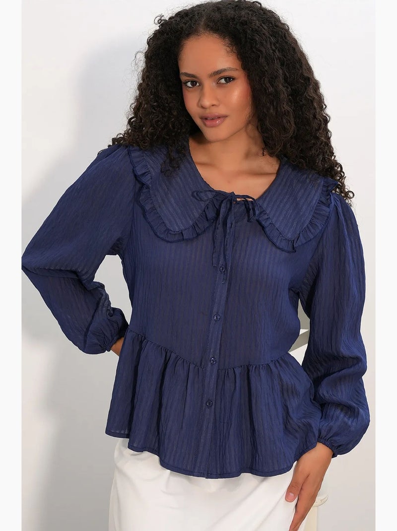 Blusa de mujer de mezcla de viscosa con cuello bebé bdart Azul marino - Kiabi