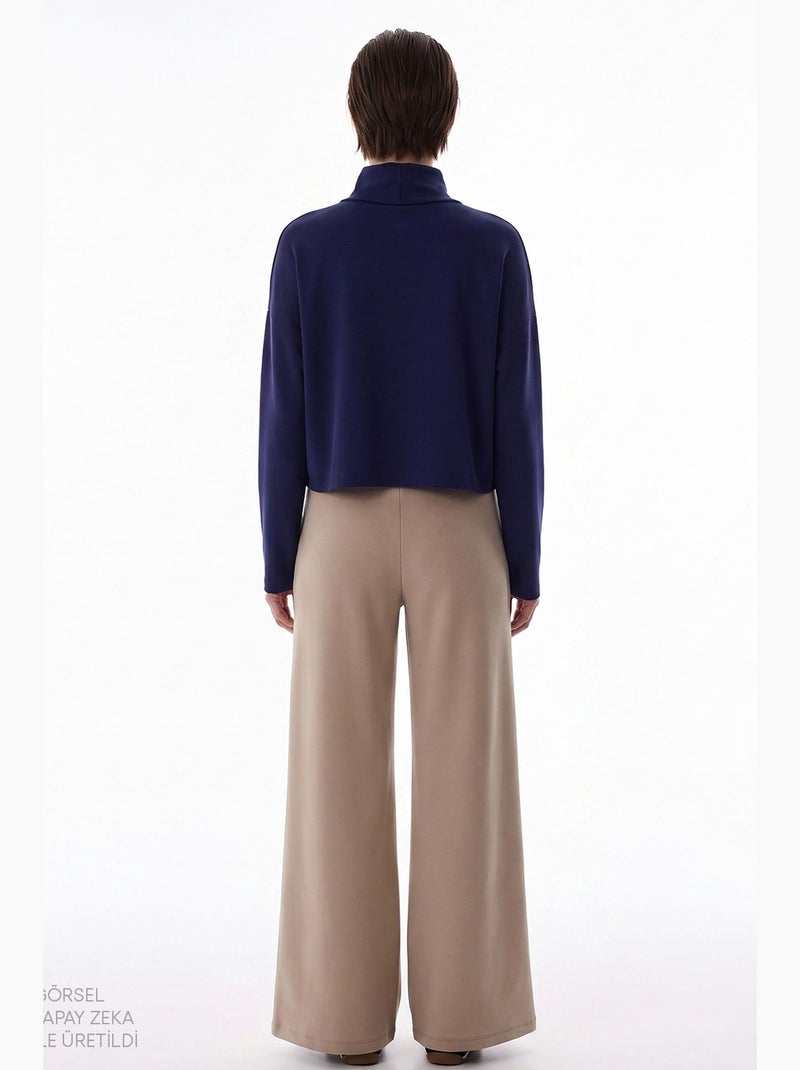 Blusa de mujer en modal con cuello alto y manga larga penti Azul marino - Kiabi