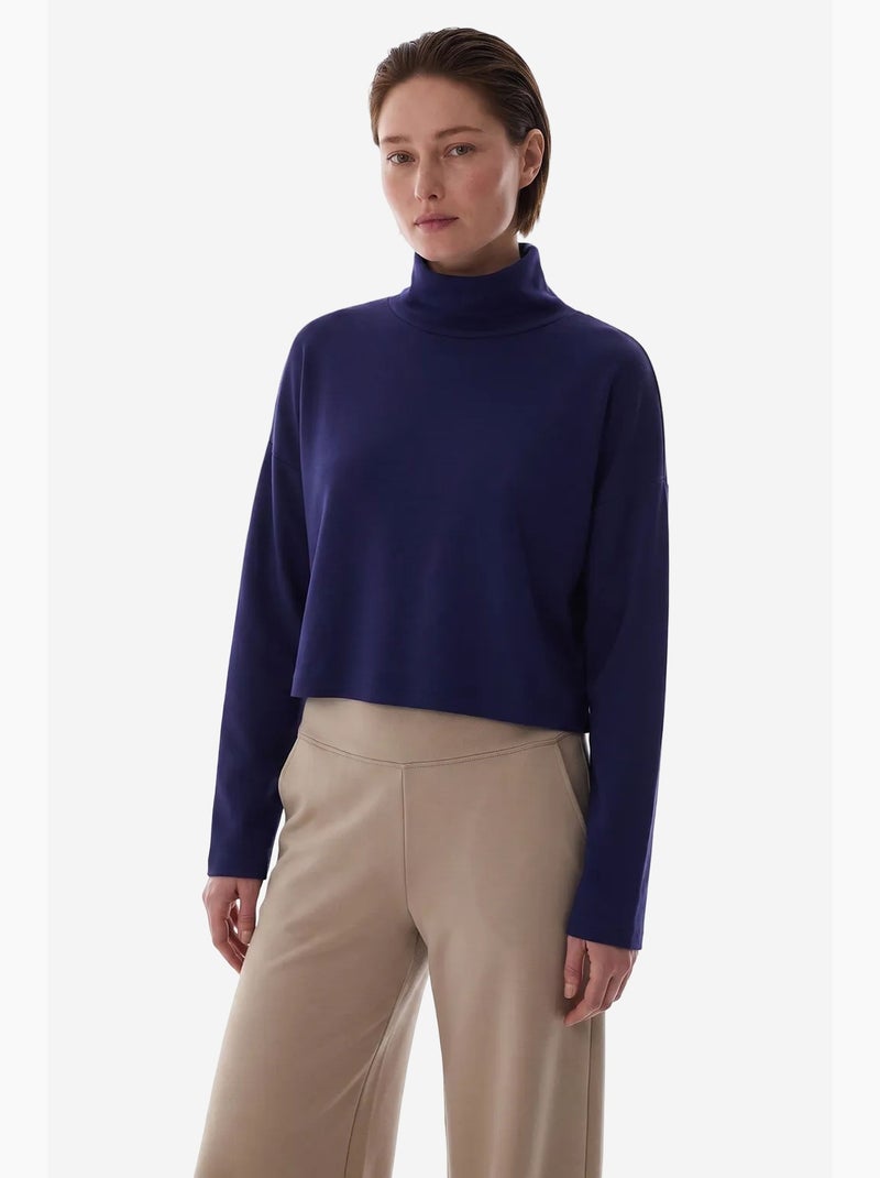 Blusa de mujer en modal con cuello alto y manga larga penti Azul marino - Kiabi