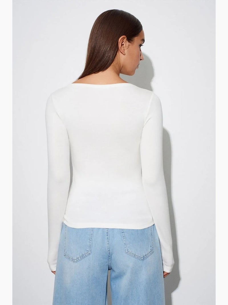 Blusa de mujer slim fit con cuello barco y manga larga dilvin Crudo - Kiabi