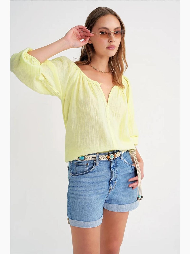 Blusa de muselina abotonada mixray Amarillo limón - Kiabi