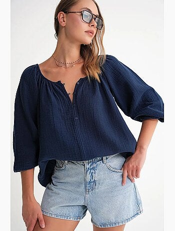 Blusa de muselina abotonada mixray