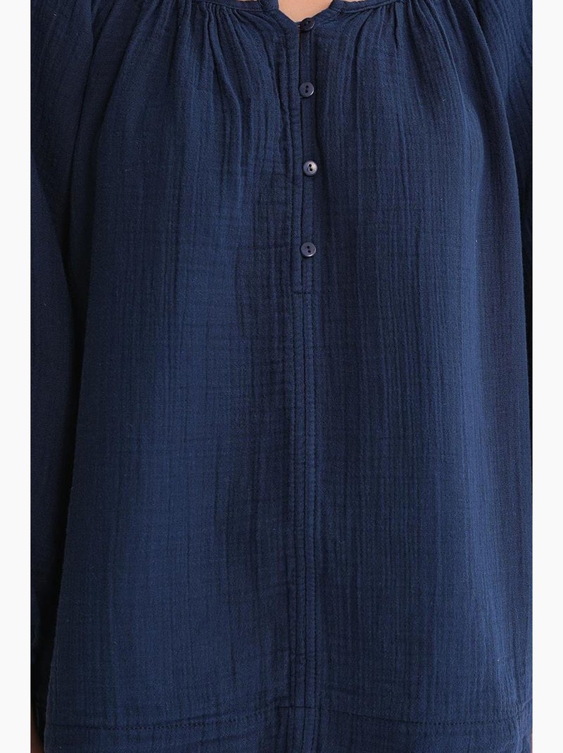 Blusa de muselina abotonada mixray Azul marino - Kiabi