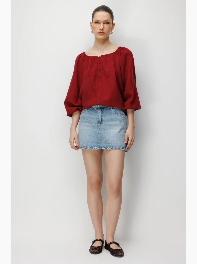 Blusa de muselina abotonada mixray Rojo burdeos - Kiabi