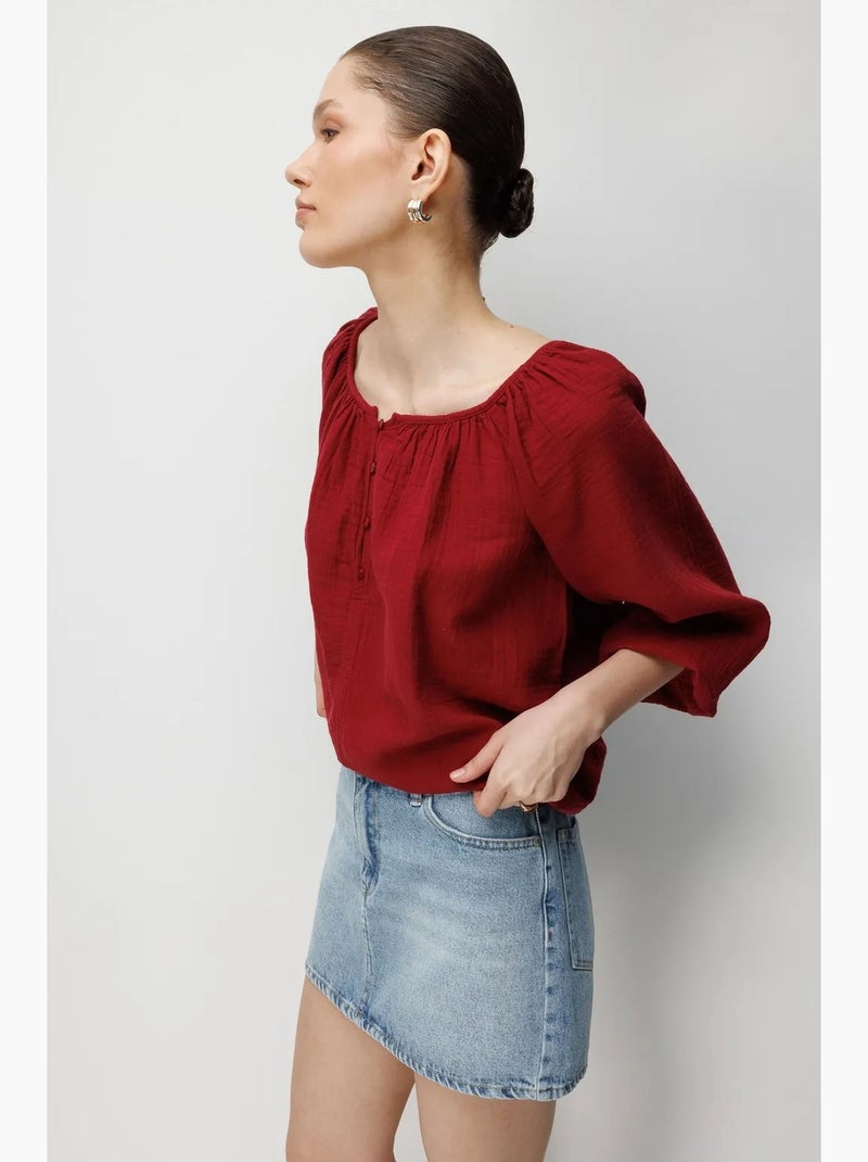 Blusa de muselina abotonada mixray Rojo burdeos - Kiabi