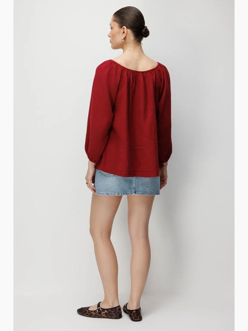 Blusa de muselina abotonada mixray Rojo burdeos - Kiabi