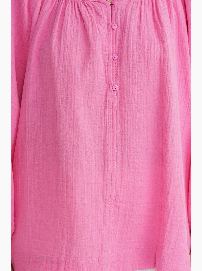 Blusa de muselina abotonada mixray Rosa fluo/Solinotes - Kiabi