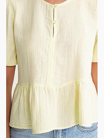 Blusa de muselina texturizada con cuello redondo y botones mixray