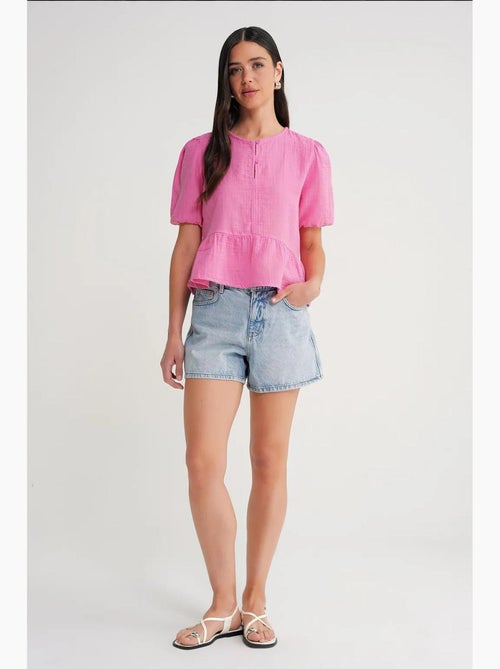 Blusa de muselina texturizada con cuello redondo y botones mixray - Kiabi