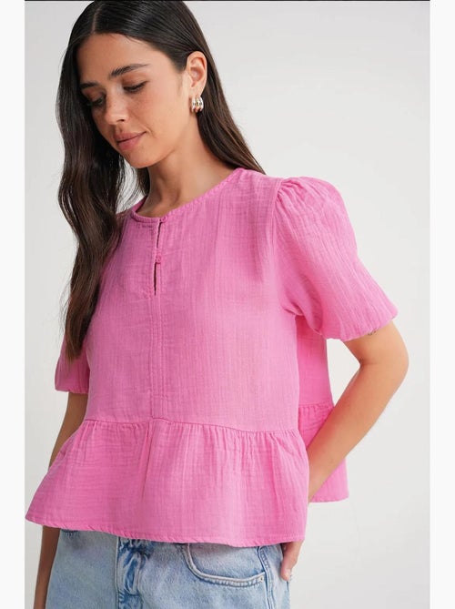 Blusa de muselina texturizada con cuello redondo y botones mixray - Kiabi