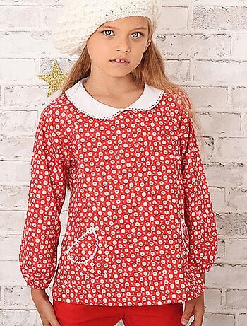 Blusa de Navidad Niña | Roja y Blanca | Cuello Peter Pan