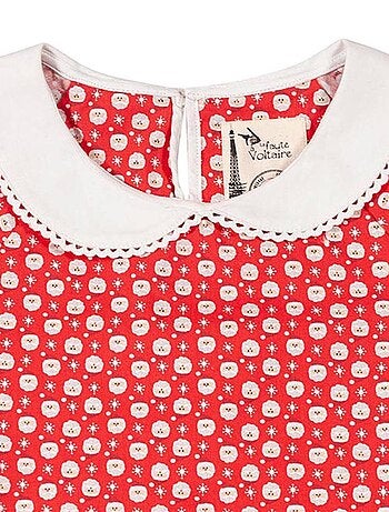 Blusa de Navidad Niña | Roja y Blanca | Cuello Peter Pan