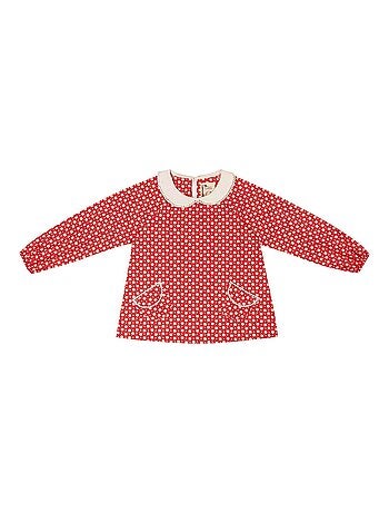 Blusa de Navidad Niña | Roja y Blanca | Cuello Peter Pan