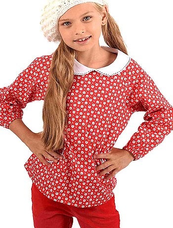 Blusa de Navidad Niña | Roja y Blanca | Cuello Peter Pan
