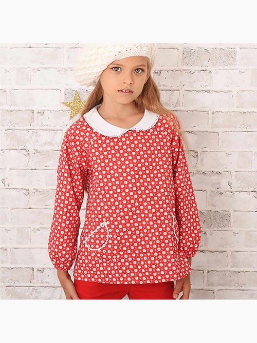Blusa de Navidad Niña | Roja y Blanca | Cuello Peter Pan - Kiabi