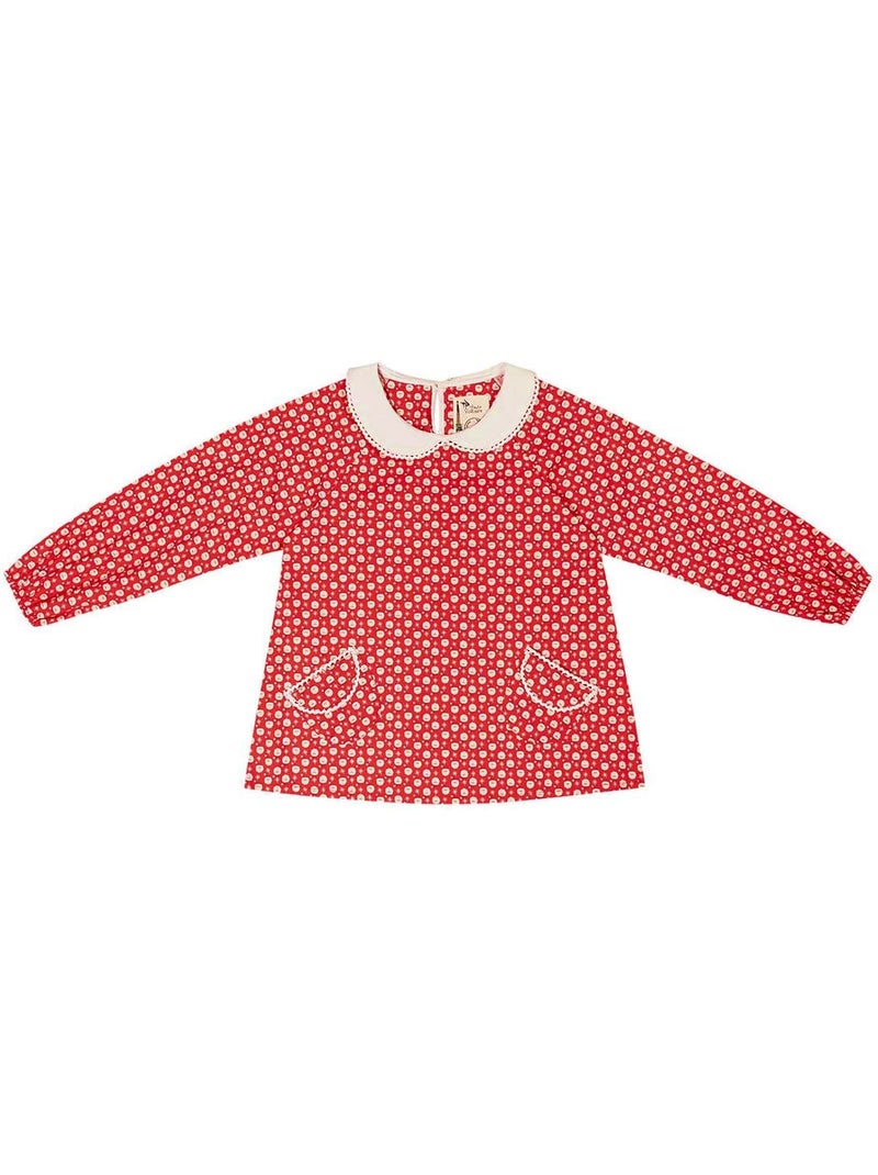 Blusa de Navidad Niña | Roja y Blanca | Cuello Peter Pan Rojo - Kiabi
