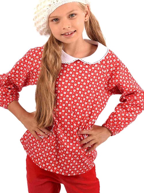 Blusa de Navidad Niña | Roja y Blanca | Cuello Peter Pan - Kiabi