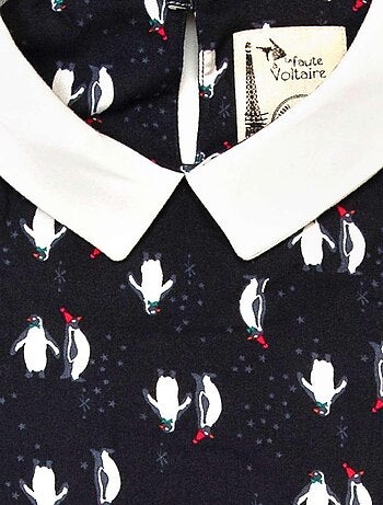 Blusa de Navidad para Niña | Estampado Fantasía Pingüino | Cuello CLAUDINE