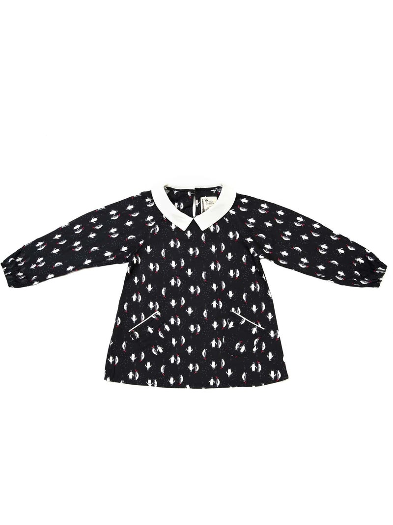 Blusa de Navidad para Niña | Estampado Fantasía Pingüino | Cuello CLAUDINE Rojo - Kiabi