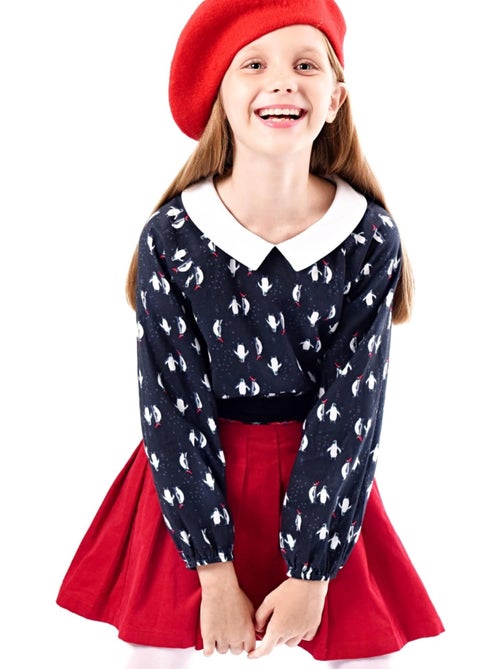 Blusa de Navidad para Niña | Estampado Fantasía Pingüino | Cuello CLAUDINE - Kiabi