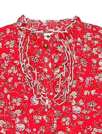Blusa de Navidad para Niña | Estampado Floral Rojo | Cuello con Volantes | LILI ROSE