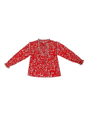 Blusa de Navidad para Niña | Estampado Floral Rojo | Cuello con Volantes | LILI ROSE