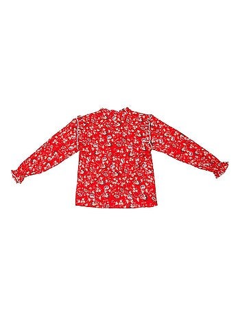 Blusa de Navidad para Niña | Estampado Floral Rojo | Cuello con Volantes | LILI ROSE