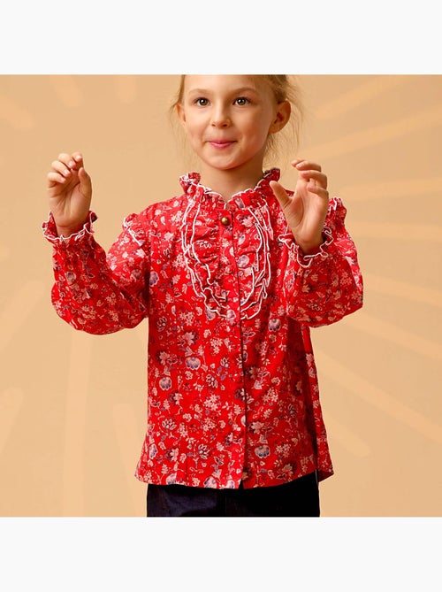 Blusa de Navidad para Niña | Estampado Floral Rojo | Cuello con Volantes | LILI ROSE - Kiabi