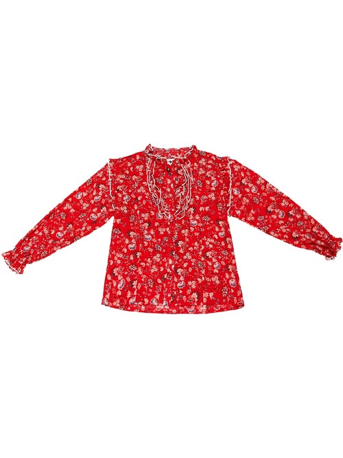 Blusa de Navidad para Niña | Estampado Floral Rojo | Cuello con Volantes | LILI ROSE - Kiabi