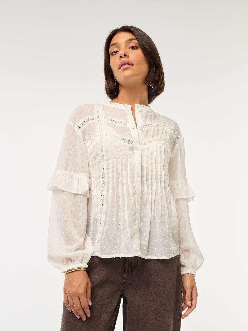 Blusa de plumeti Blanco - Kiabi