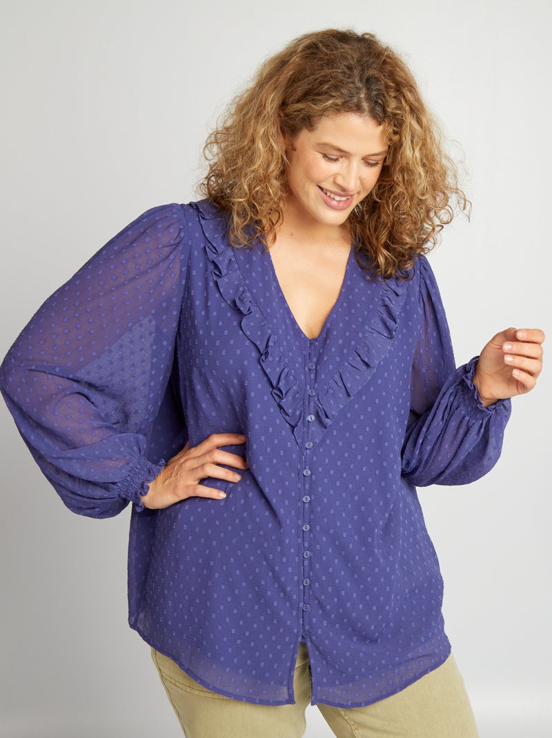 Blusa de plumeti con volantes AZUL - Kiabi