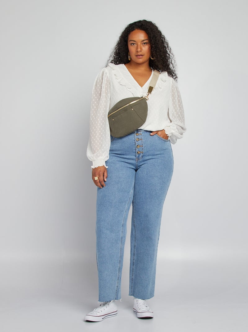 Blusa de plumeti con volantes BLANCO - Kiabi