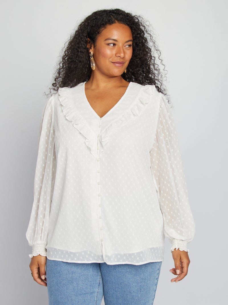 Blusa de plumeti con volantes BLANCO - Kiabi