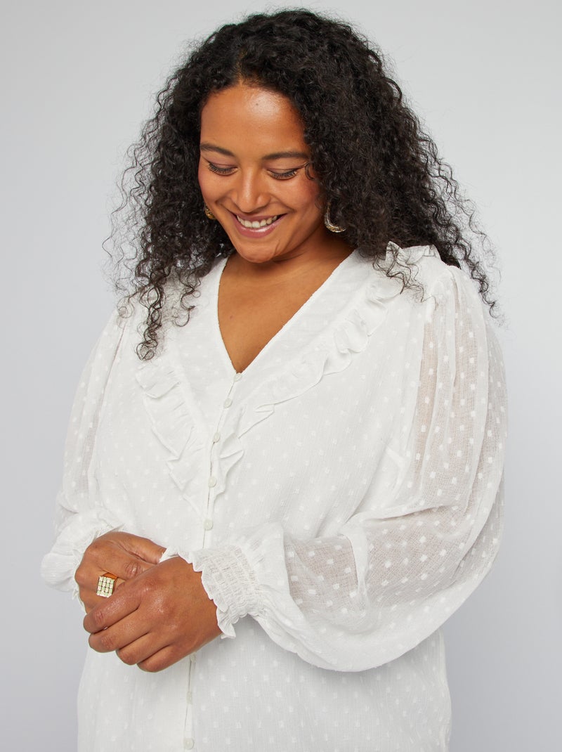 Blusa de plumeti con volantes BLANCO - Kiabi